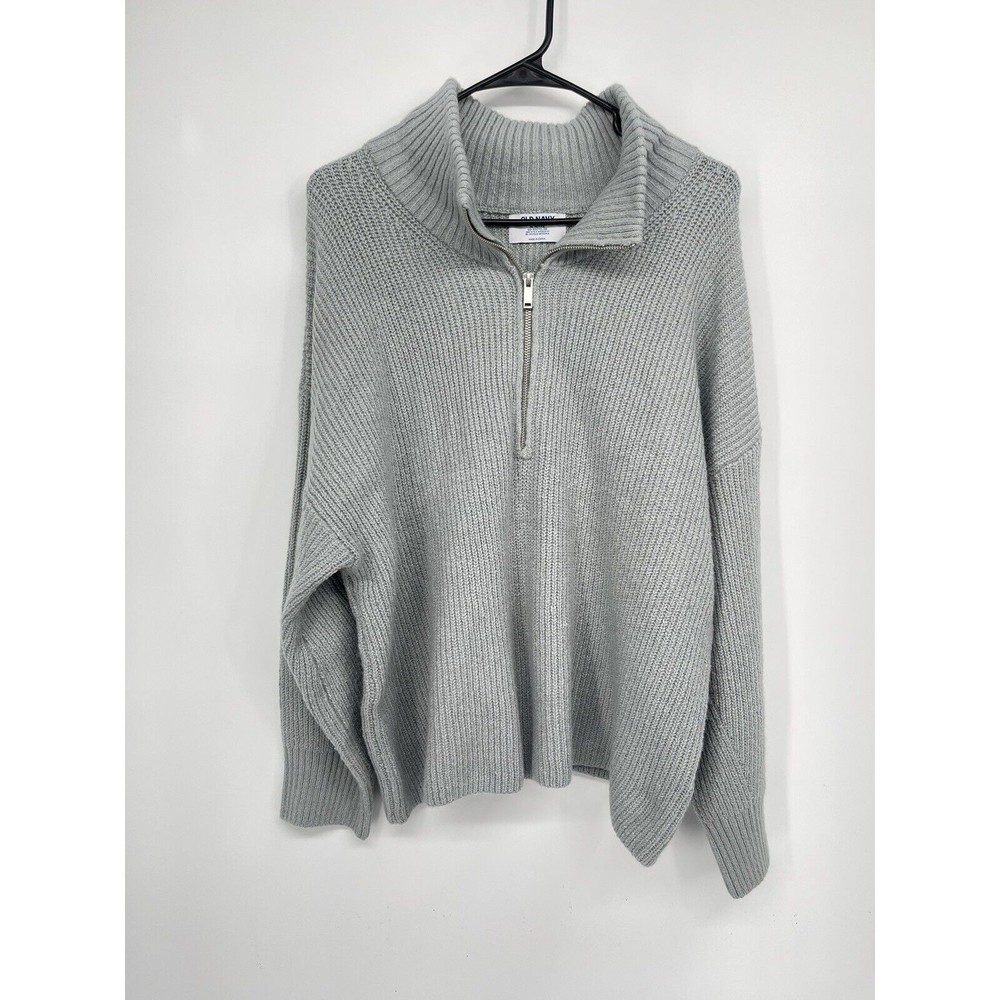 Old Navy XL Petite Quarter Zip Sweater Womens Gray Ribbed Knit Recycled Cotton